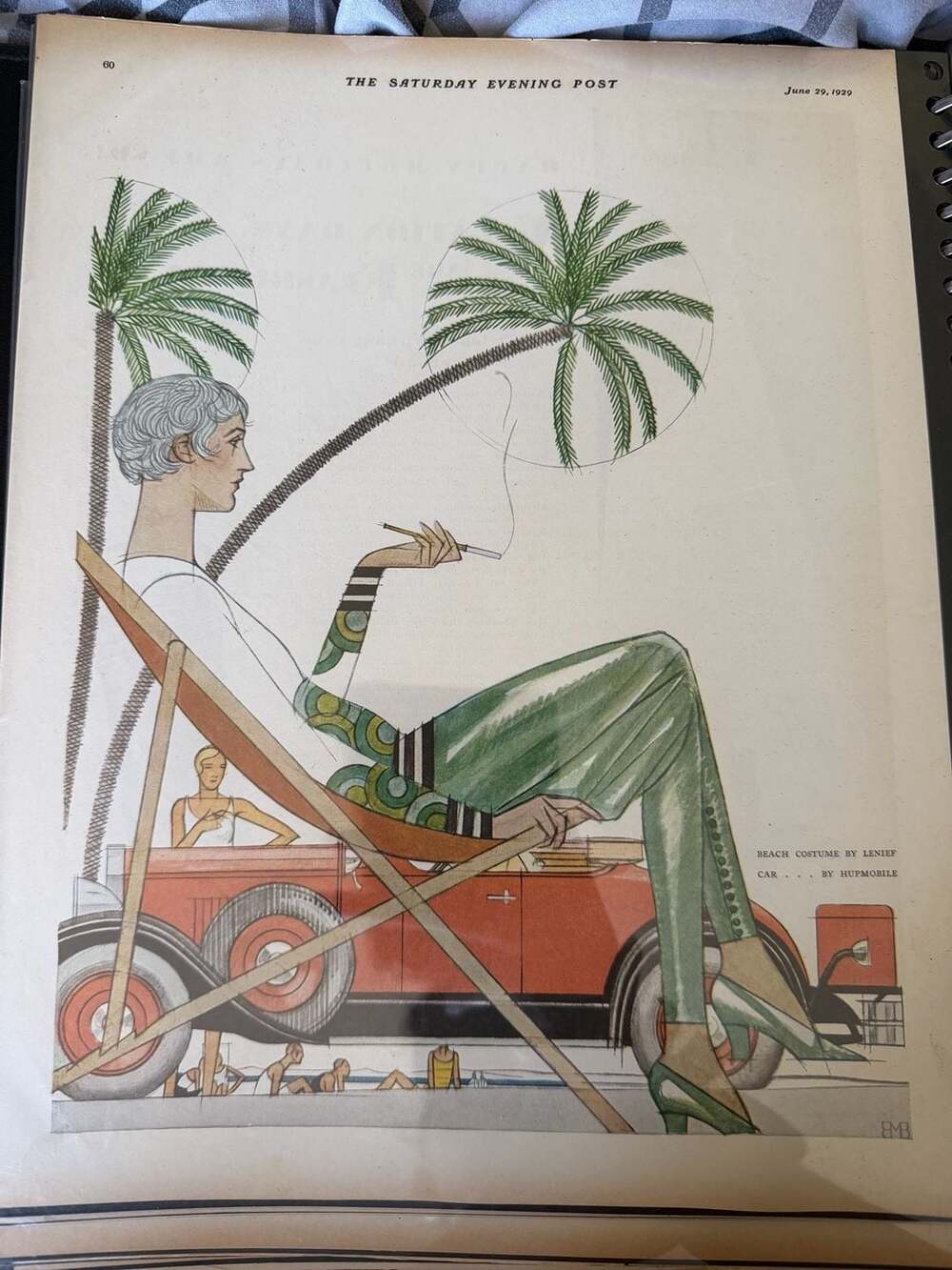 Vintage 1929 Hupmobile Beach Costume Lenief Art Deco Magazine Ad De Monvel